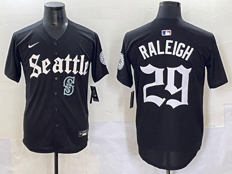 Men 2025 Seattle Mariners #29 Raleigh Black Five generations Joint Name Nike MLB Jersey style 62345